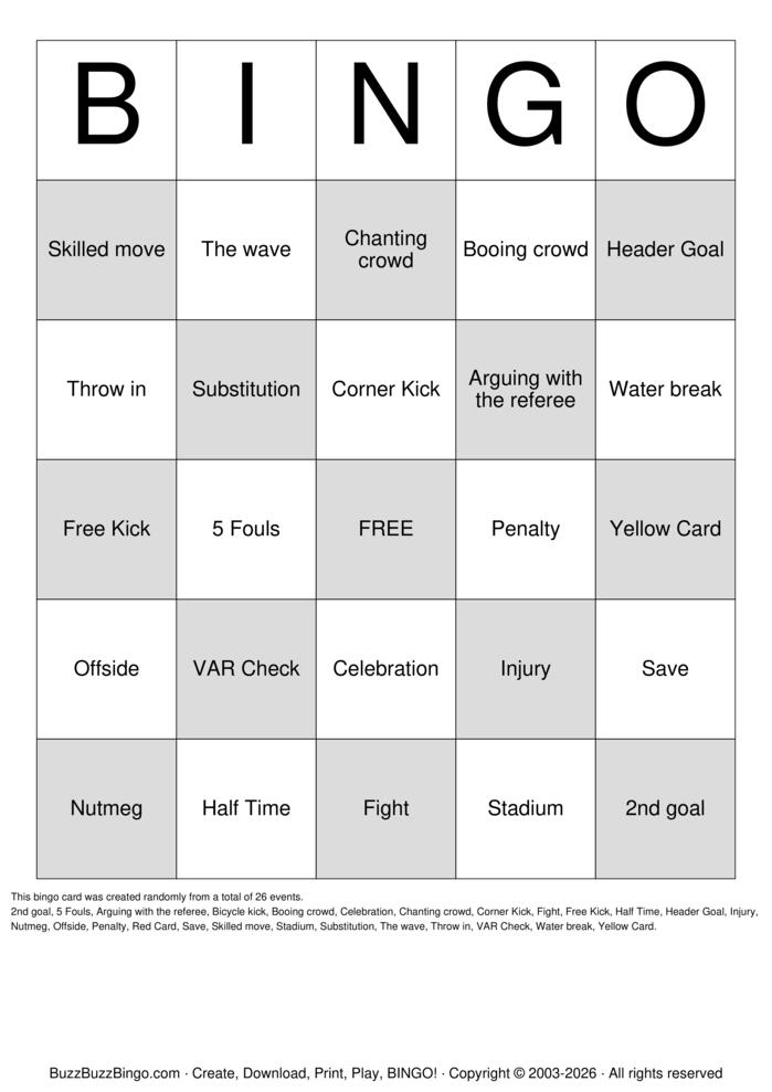 Download Free World Cup Bingo Cards