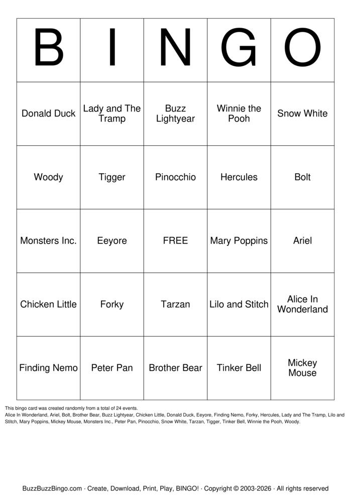 Download Free toy story 2 Bingo Cards Download Free toy story 2 Bingo Cards
