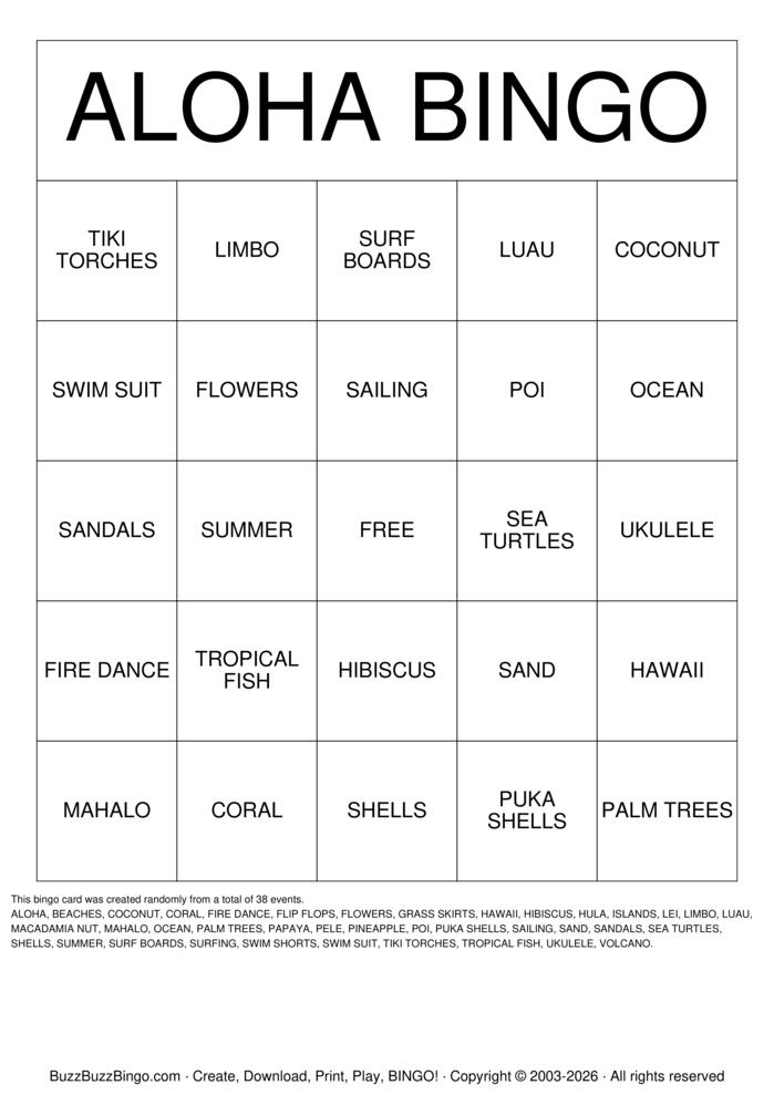 Download Free ALOHA Bingo Cards