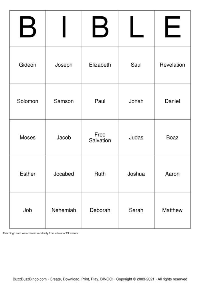 Download Free BIBLE Bingo Cards