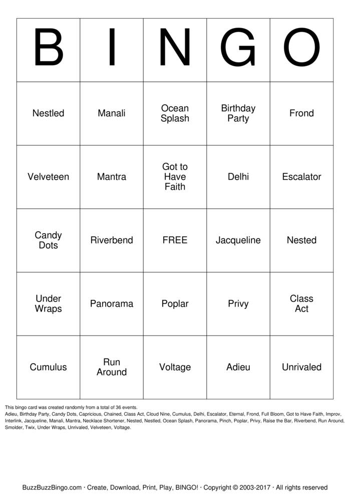 Download Free BLINGO Bingo Cards