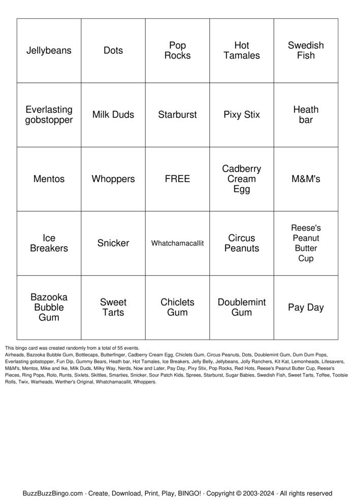 Download Free Candyland  Bingo Cards