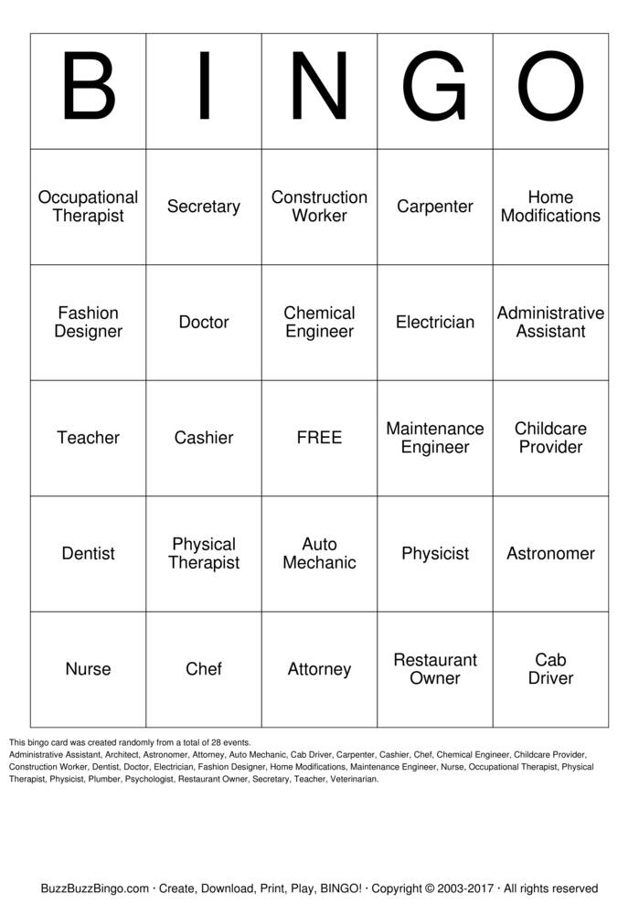 Careers Bingo Cards to Download, Print and Customize!