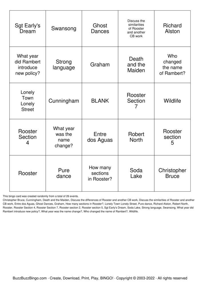Download Free DANCE Bingo Cards