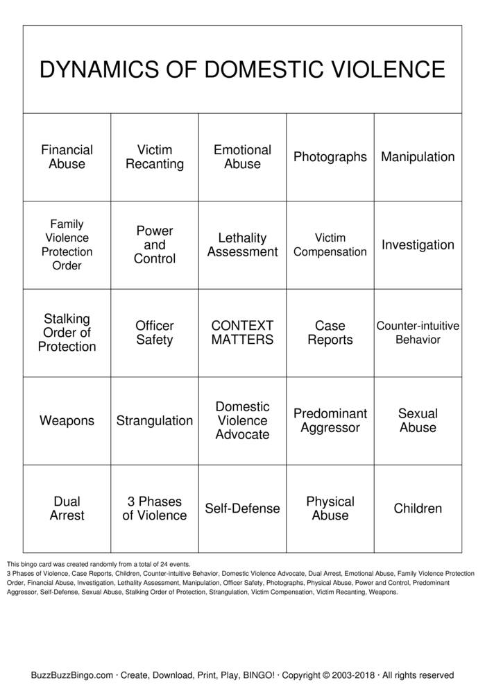 Download Free DOMESTIC VIOLENCE Bingo Cards Download Free DOMESTIC VIOLENCE Bingo Cards