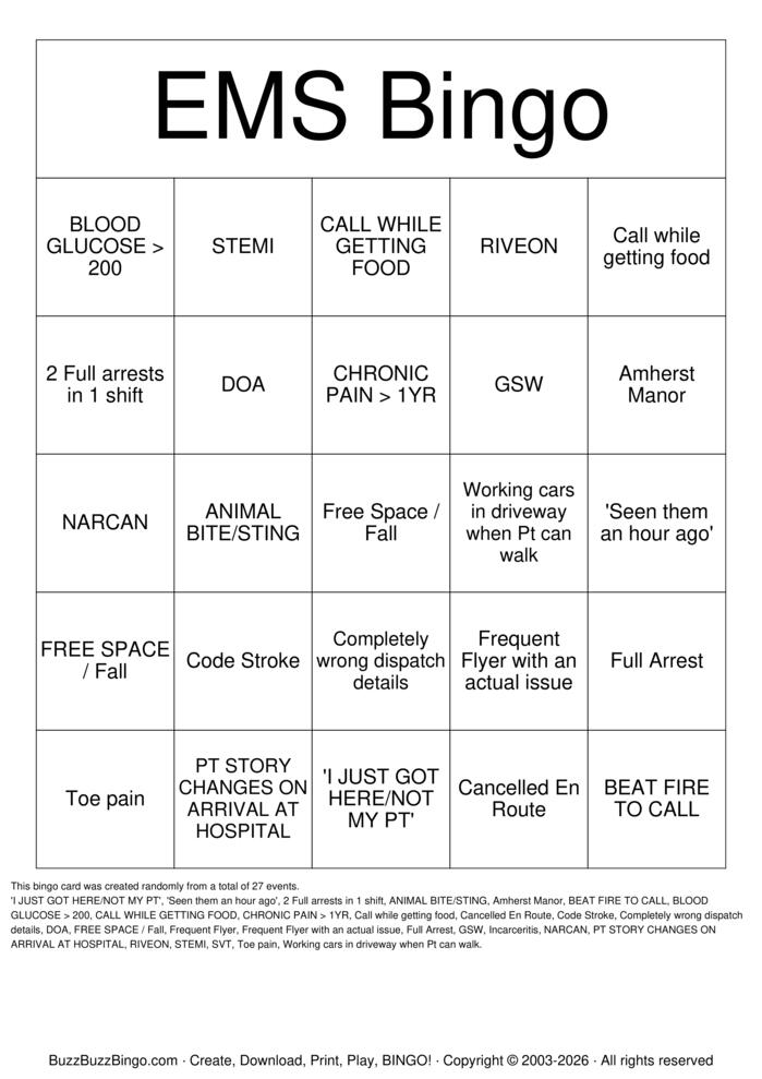 Download Free EMS BINGO Bingo Cards Download Free EMS BINGO Bingo Cards