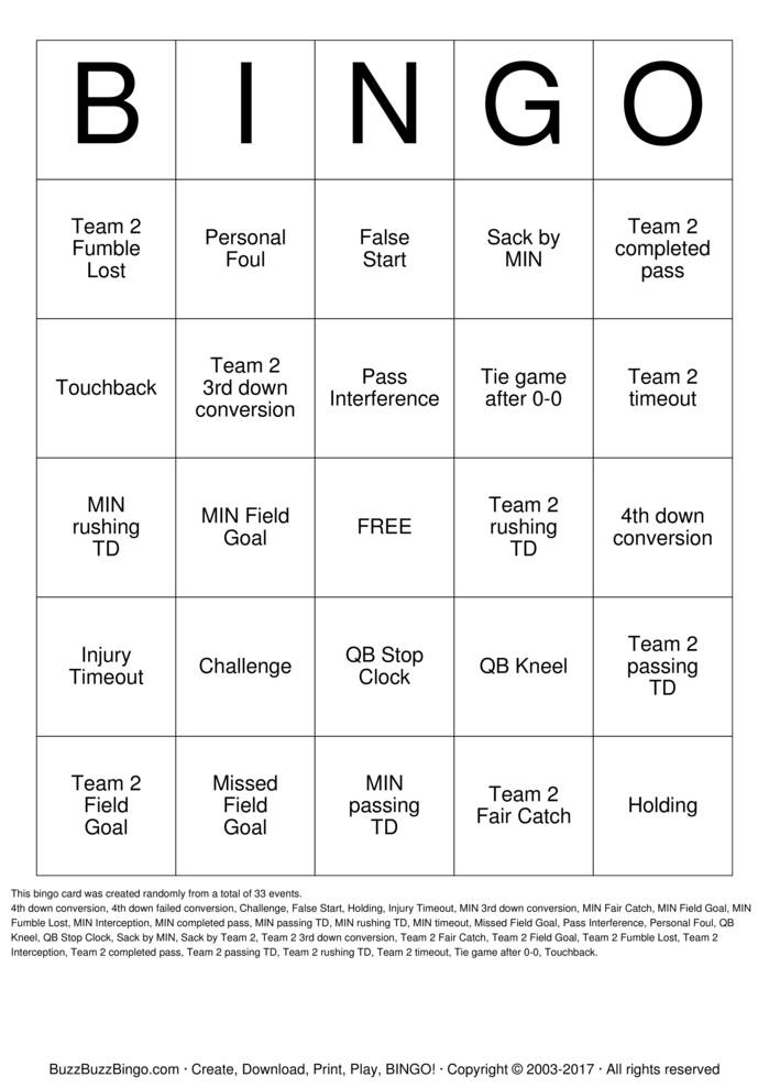 Football Bingo Cards to Download, Print and Customize!