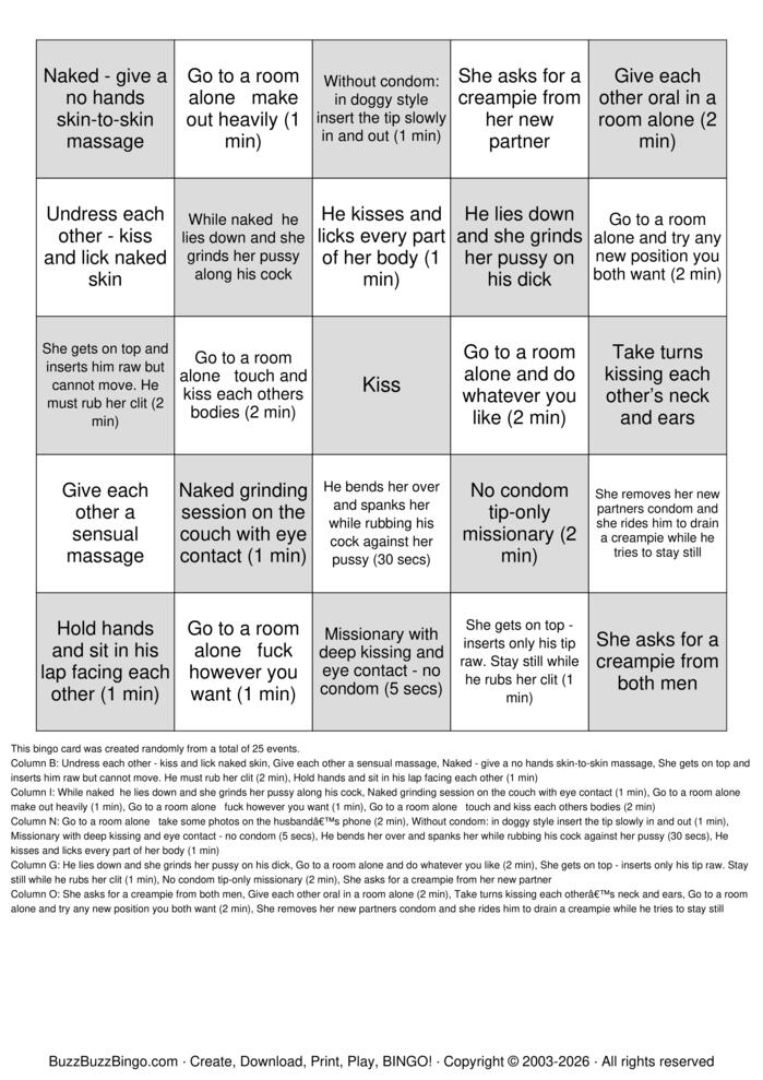 Download Free Hotwife  Bingo Cards