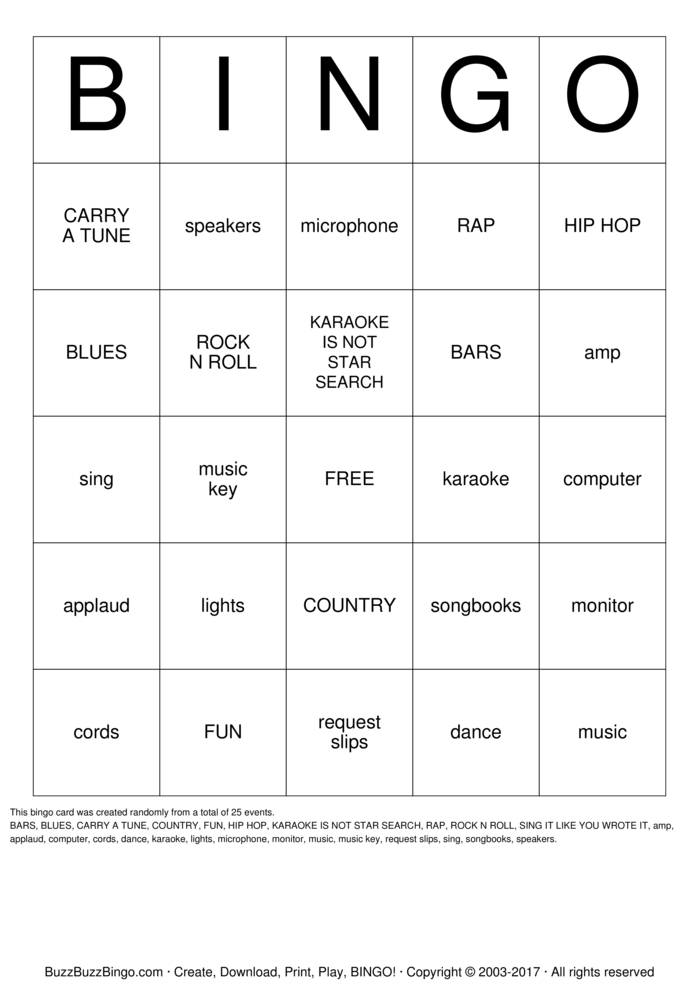 KARAOKE Bingo Cards to Download, Print and Customize!