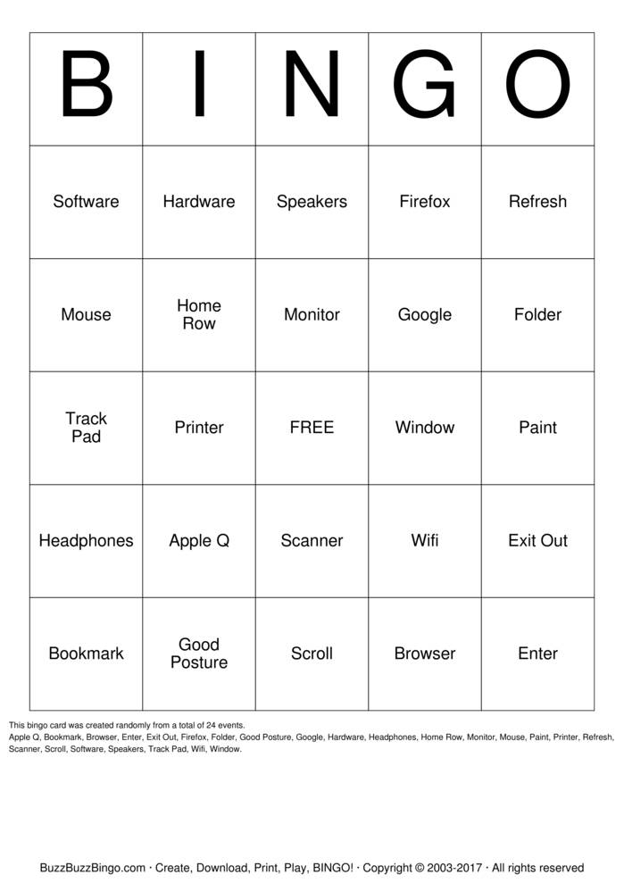 Download Free Keyboarding Bingo Cards