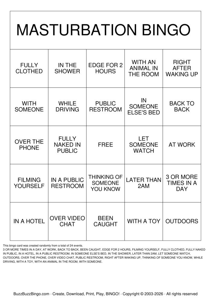 Download Free MASTURBATE Bingo Cards