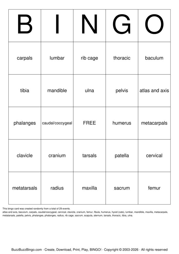 Download Free Musculoskeletal Bingo Cards