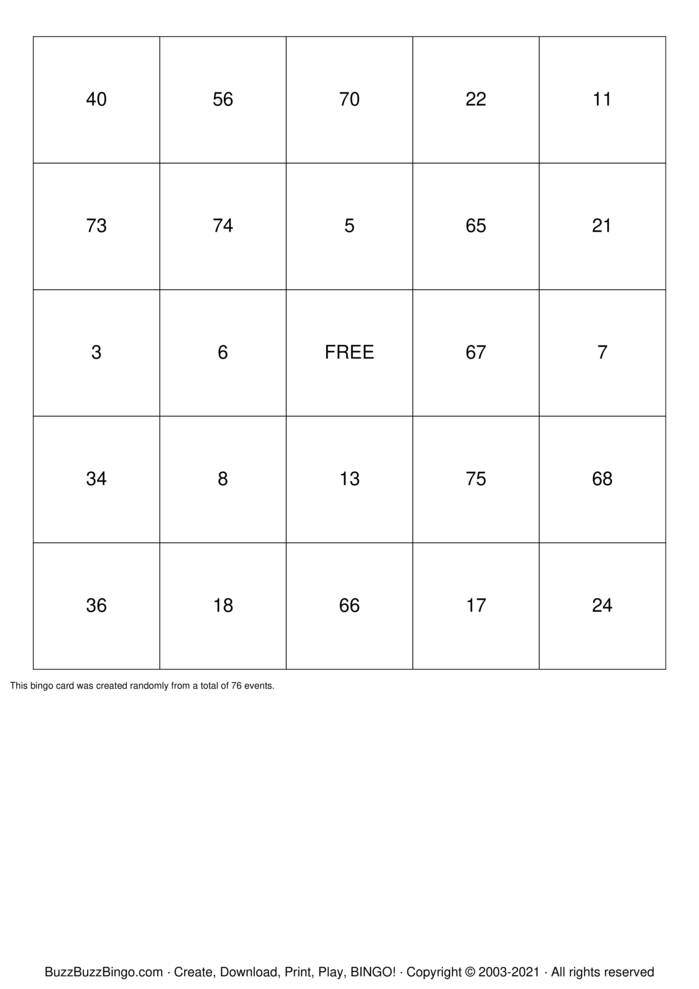 Numbers 1-75 Bingo Cards to Download, Print and Customize!