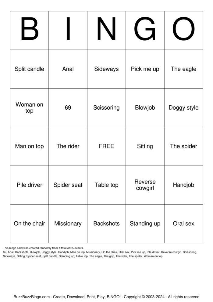 Download Free SEX positions Bingo Cards