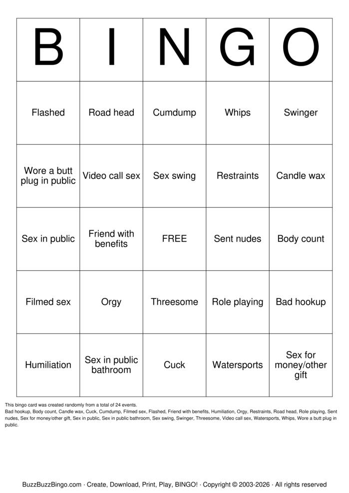 Download Free Sex Act Bingo Bingo Cards