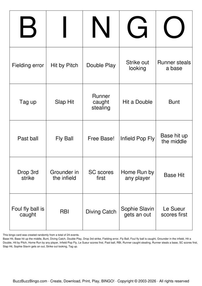 Download Free Softball Bingo Bingo Cards