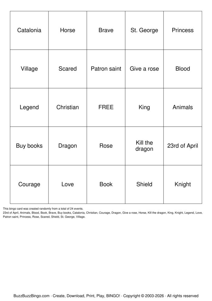 Download Free St George's Day  Bingo Cards