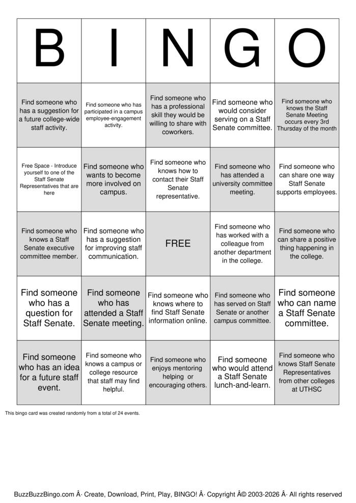 Download Free Staff Senate Bingo Bingo Cards