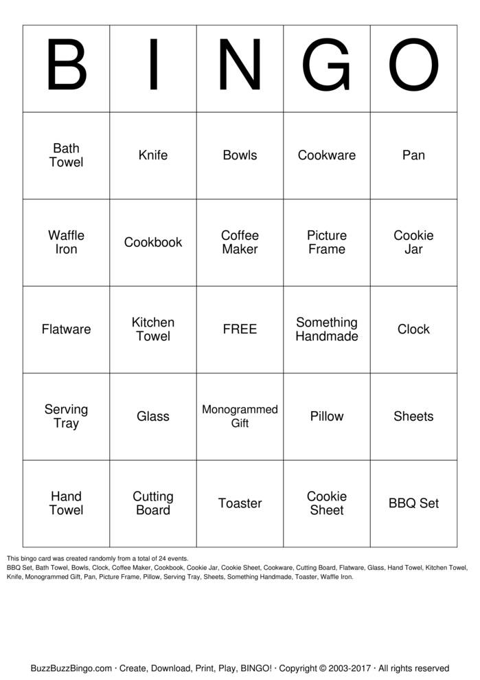 Download Free Tarah's Bridal Bingo Cards Download Free Tarah's Bridal Bingo Cards