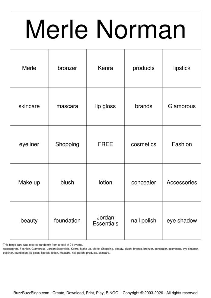 Download Free makeup Bingo Cards Download Free makeup Bingo Cards