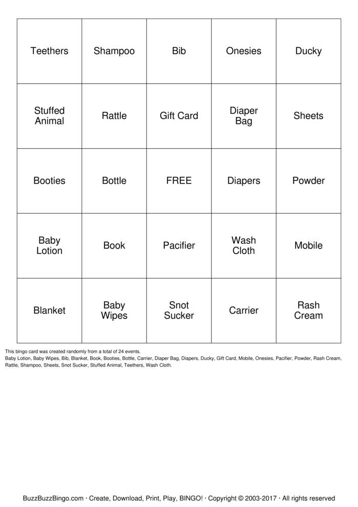 Download Free Baby Shower Bingo Cards