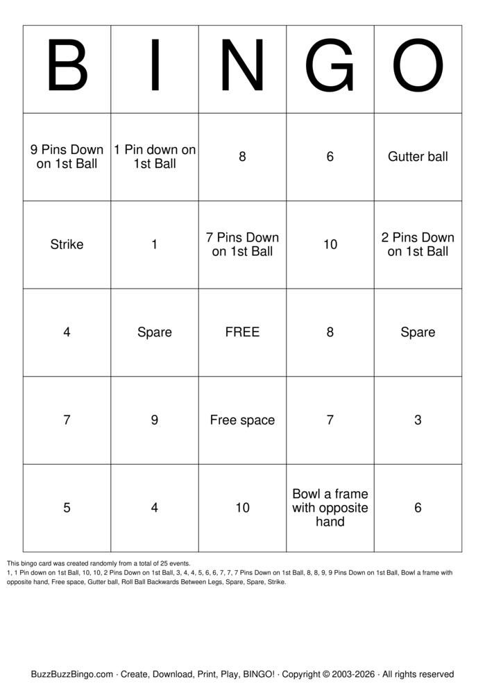 Download Free Bowling Bingo Cards