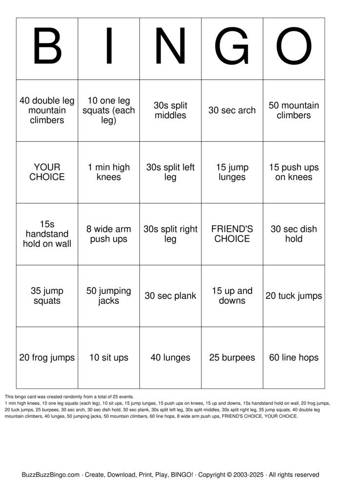 Conditioning Bingo Cards to Download, Print and Customize!