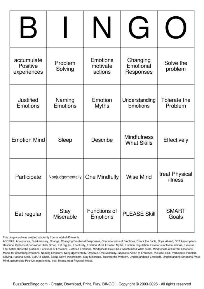 Download Free DBT EMOTION REGULATION BINGO Bingo Cards Download Free DBT EMOTION REGULATION BINGO Bingo Cards