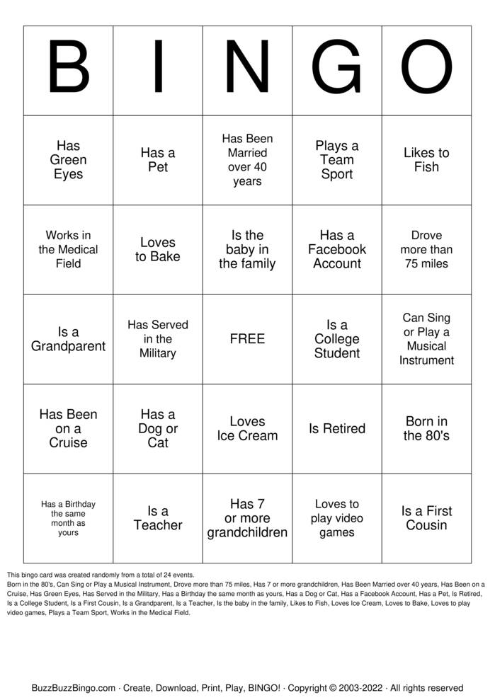Download Free Family Reunion Bingo Cards Download Free Family Reunion Bingo Cards
