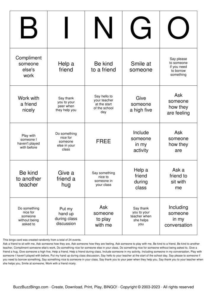 Download Free Friendship Bingo Bingo Cards