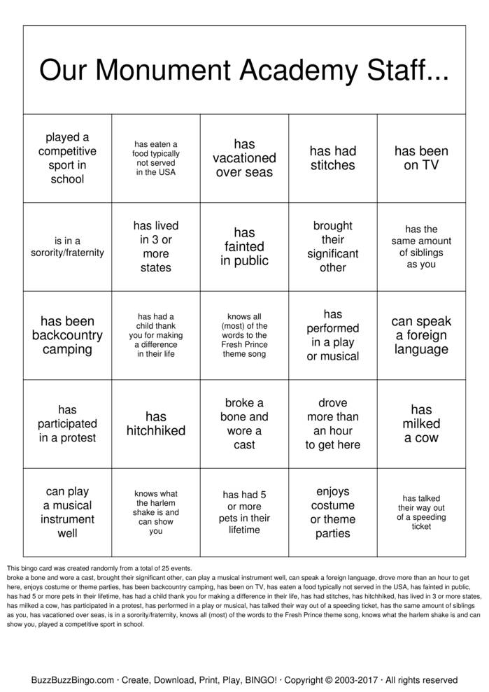 Download Free Getting to Know you! Bingo Cards