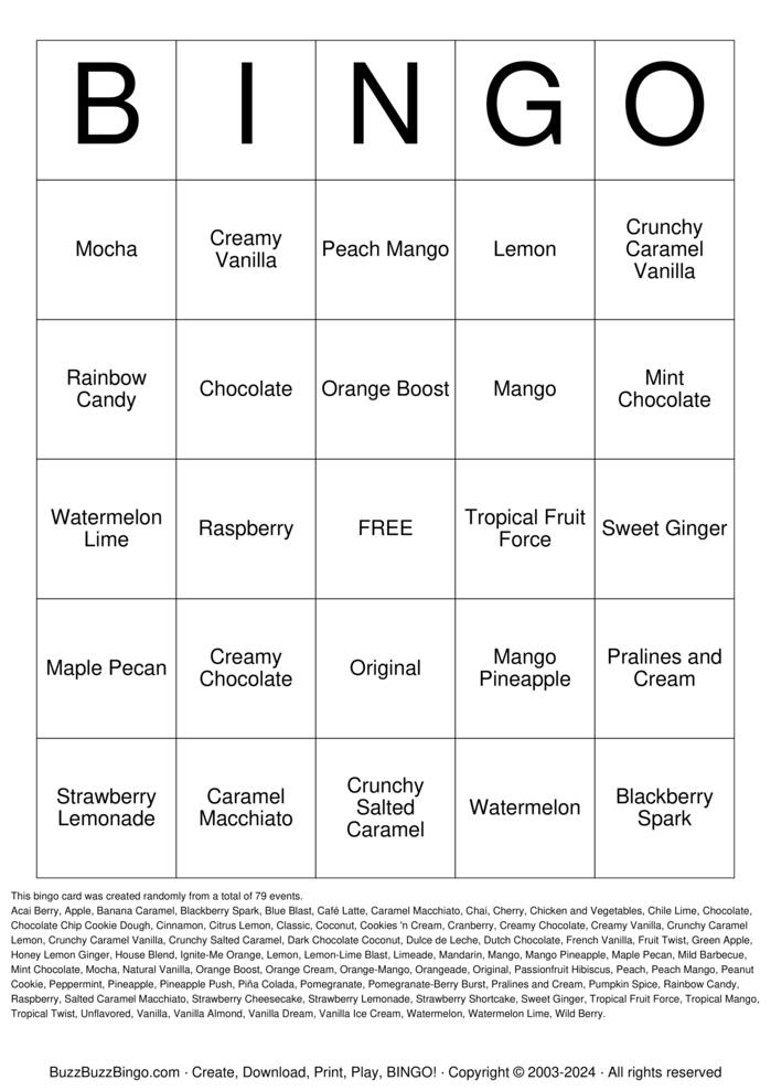 Download Free Herbalife Flavors Bingo Cards