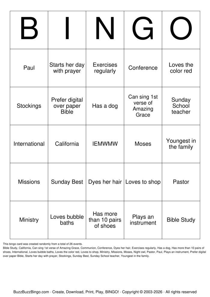 Download Free MINISTER WIVE'S/WIDOWS BINGO Bingo Cards
