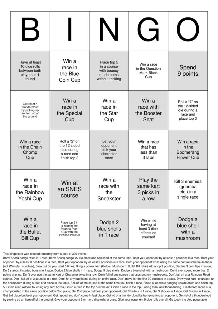 Mario Kart CTGP Item Rain Bingo (v1.2) Bingo Cards to Download, Print ...