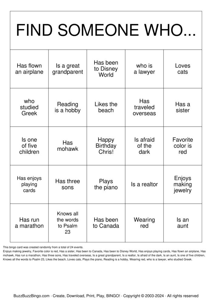 Mingle Bingo Bingo Cards to Download, Print and Customize!