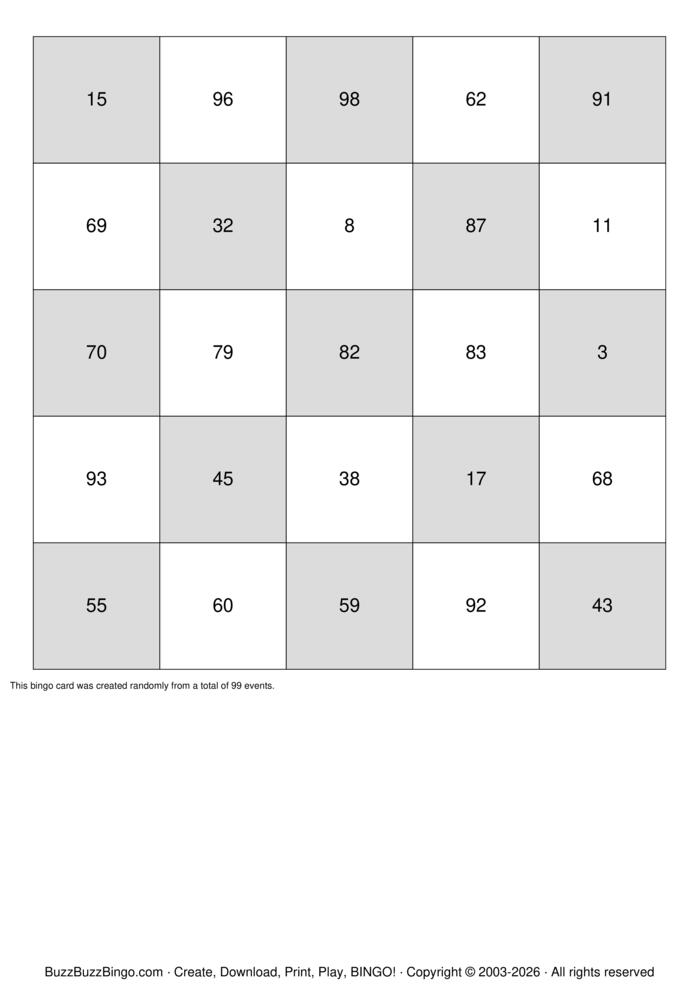 Download Free Numbers 1-99 No Free Space Bingo Cards Download Free Numbers 1-99 No Free Space Bingo Cards