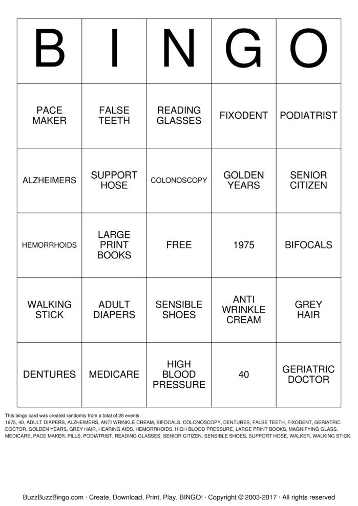 OVER THE HILL Bingo Cards to Download, Print and Customize!
