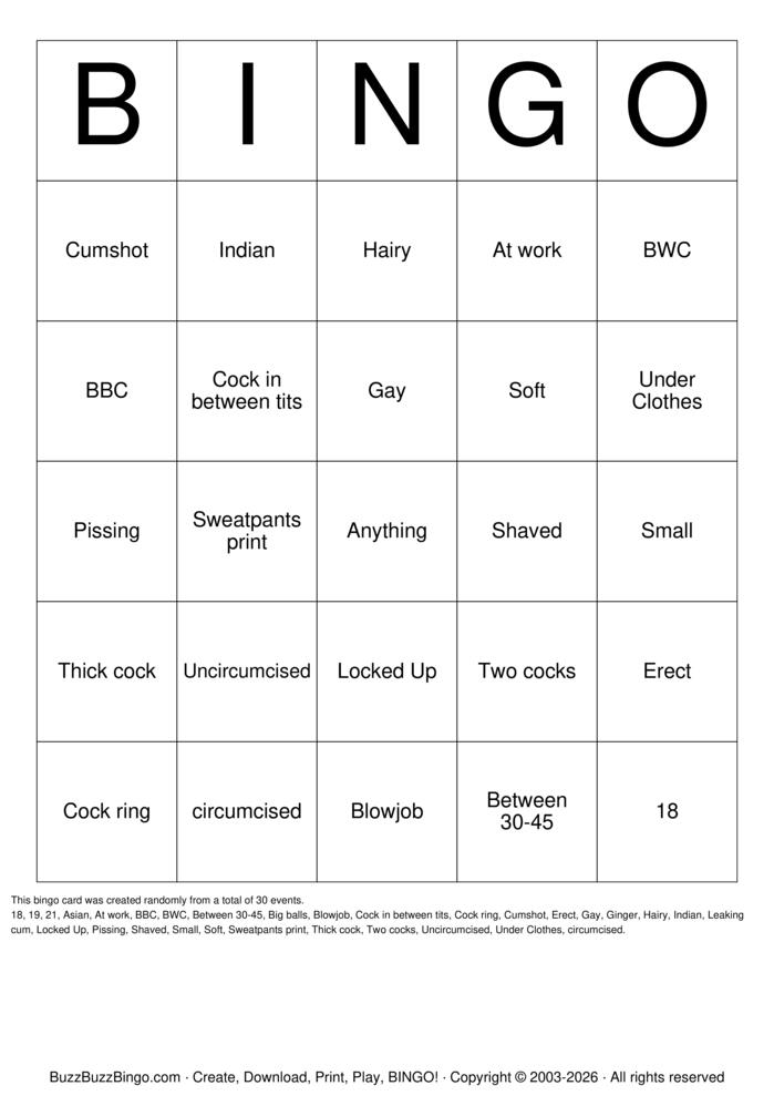 Download Free Penis Bingo Cards