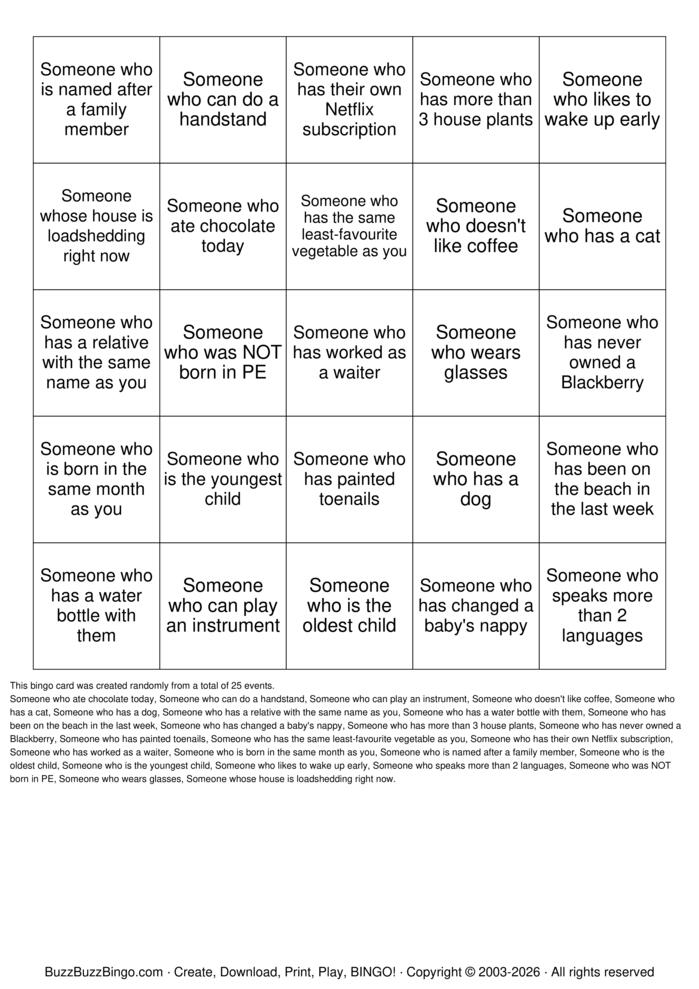 Download Free People Bingo Bingo Cards