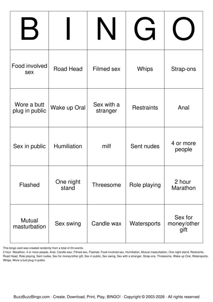 Download Free Sex Act Bingo Bingo Cards