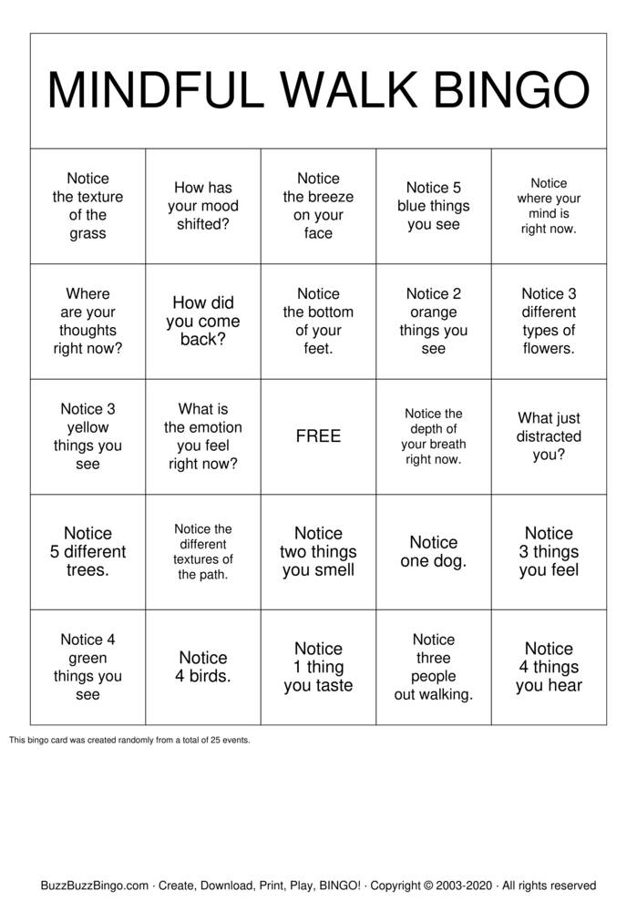 Mindfulness Bingo Cards To Download Print And Customize 
