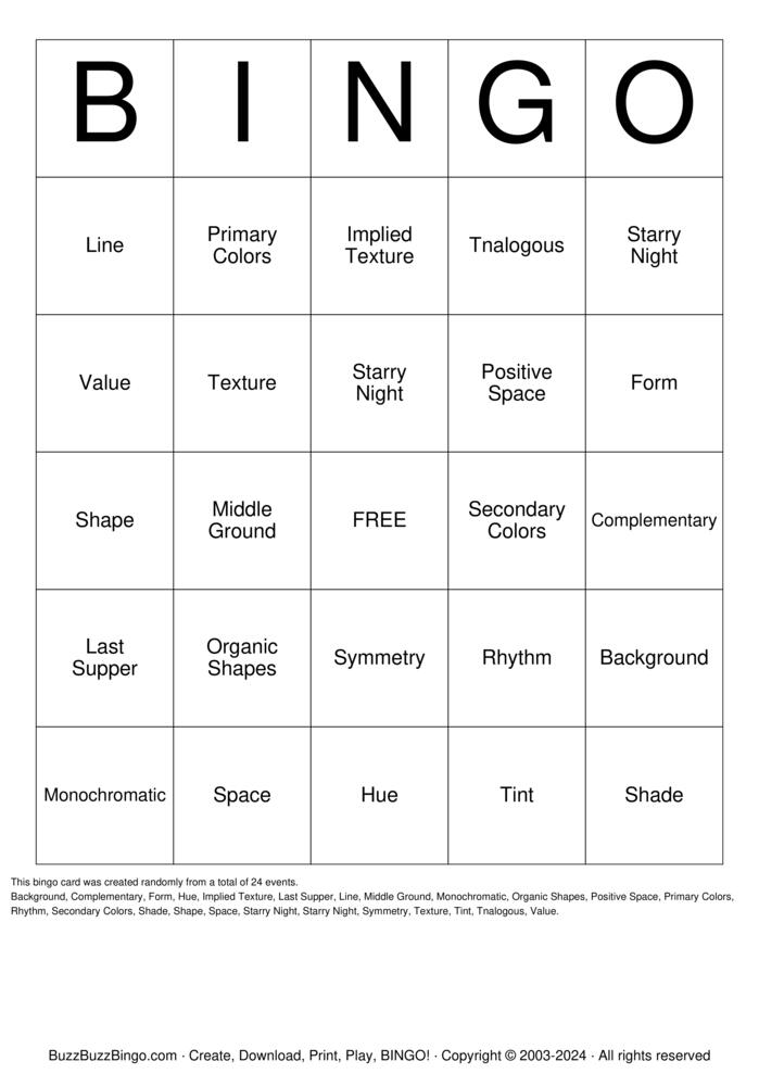 Art Bingo Cards to Download, Print and Customize!