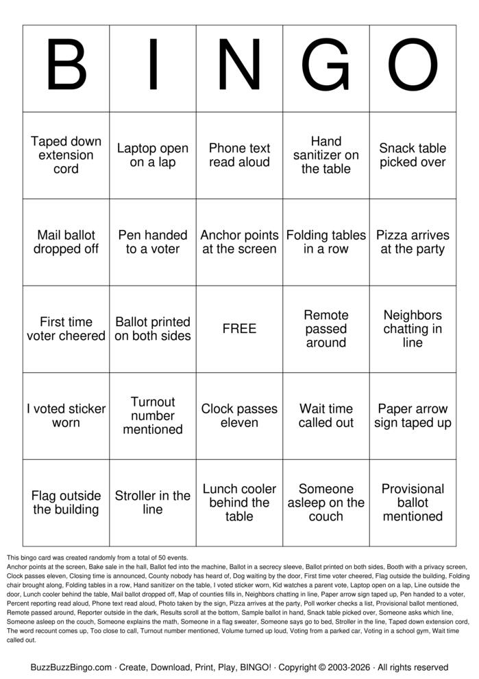 Download Free Election Day Bingo Cards