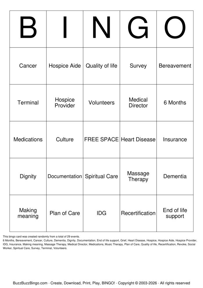 Download Free Hospice Bingo Cards Download Free Hospice Bingo Cards
