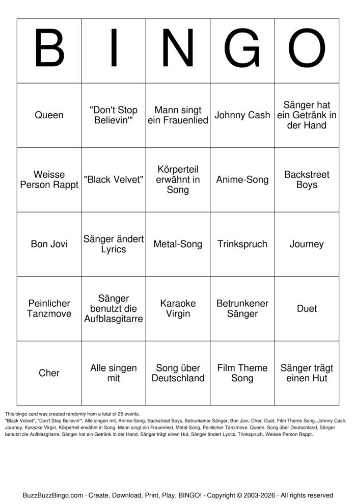 Download Free KARAOKE Bingo Cards