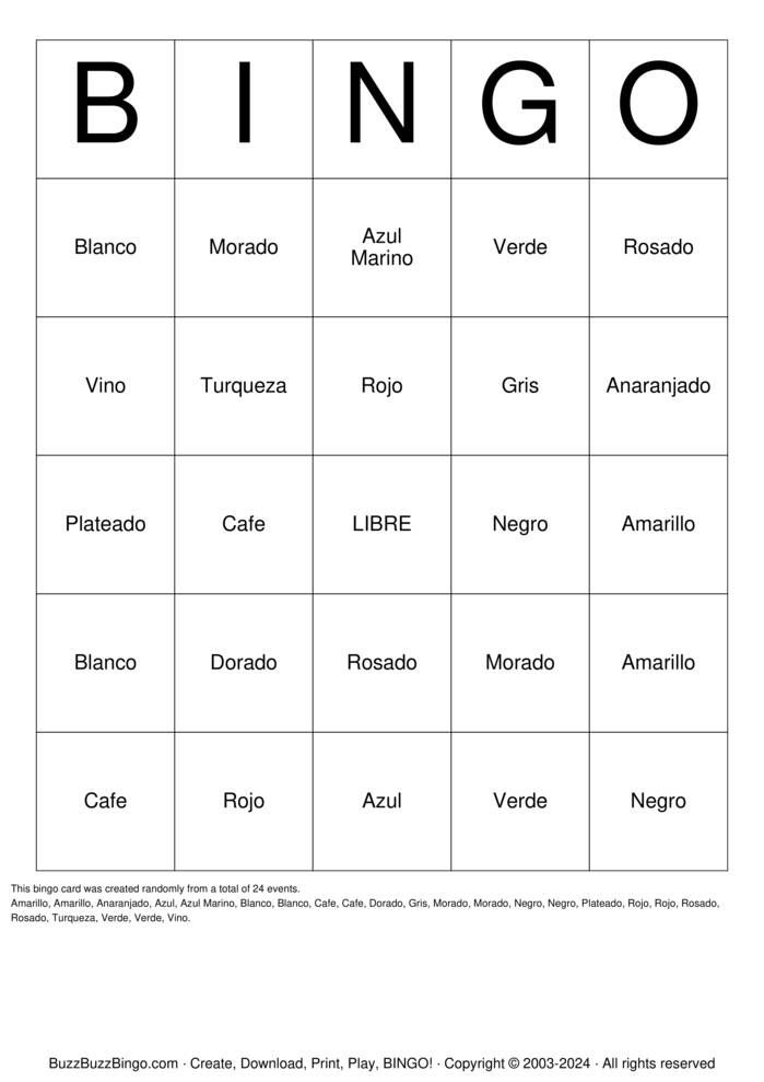 Download Free La clase de espanol Bingo Cards