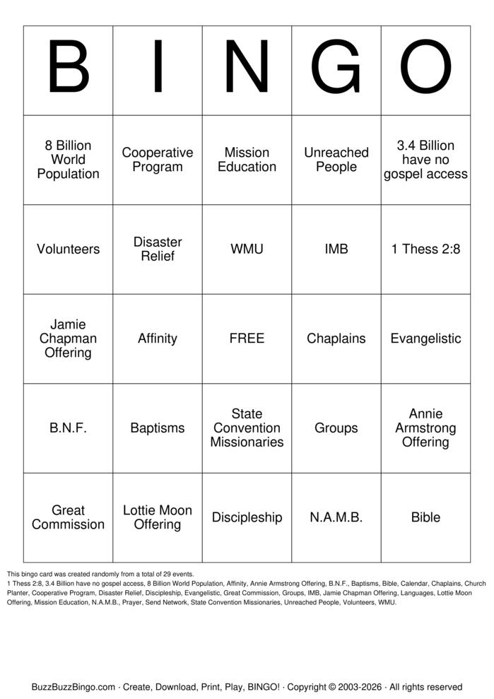 Download Free Mission Trip Bingo Bingo Cards