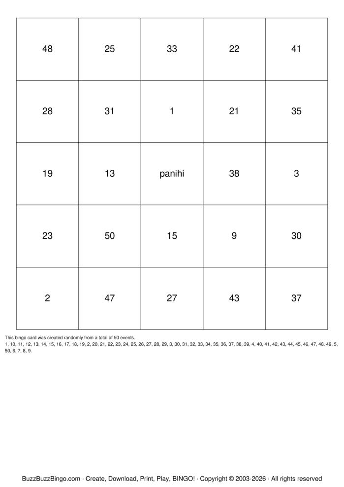 Download Free Numbers 1-50 Bingo Cards