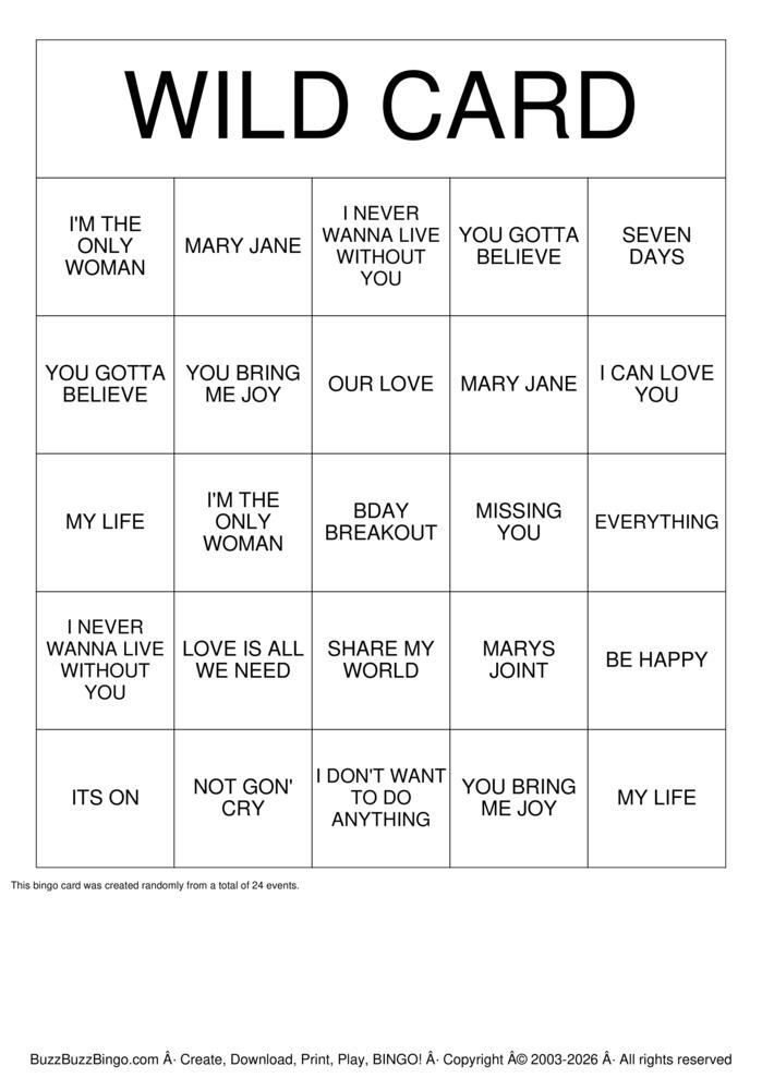 Download Free R&B BINGO Bingo Cards