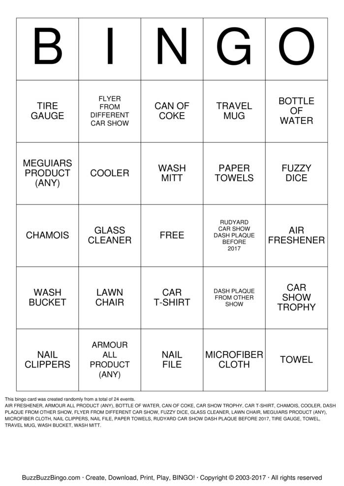 Download Free RUDYARD CAR SHOW Bingo Cards